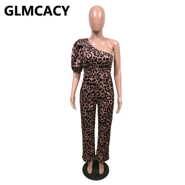 

2021women one shoulder long jumpsuits classy regular overalls elegant office ladies workwear leopard jumpsuit, Black;white