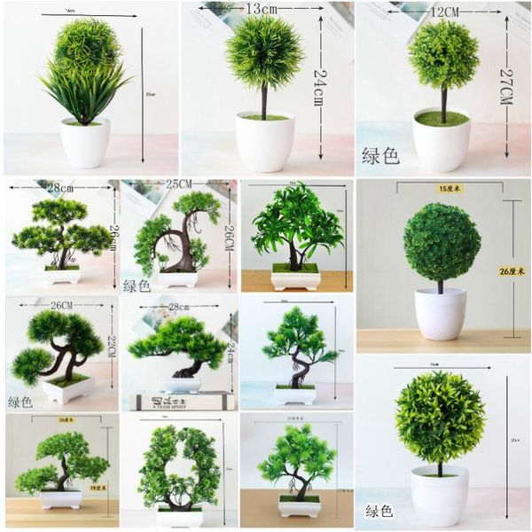 

green welcoming pine bonsai simulation artificial potted plant fake flowers tree ornament home garden office desk decor decorative & wreaths