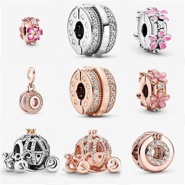 Fit Charm Bracelete Europeu Charmos de prata Europeio Cristal Cinco pétalas Flor Princesa Pumpkin Car Chain Diy Snake para mulheres Bangle Colar Pendents