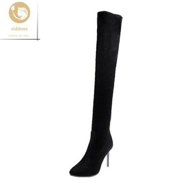 

boots high-heeled pointed toe women's over-the-knee stiletto 2021 autumn and winter black solid color high