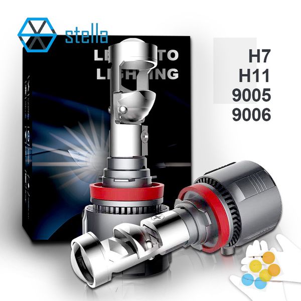 Stella h7 h11 led farol mini lente projetor 9005 Auto Perfeito Baixo Beam STG Bulbos Para Carro / Motor 12V 80W 10000LM 6000K