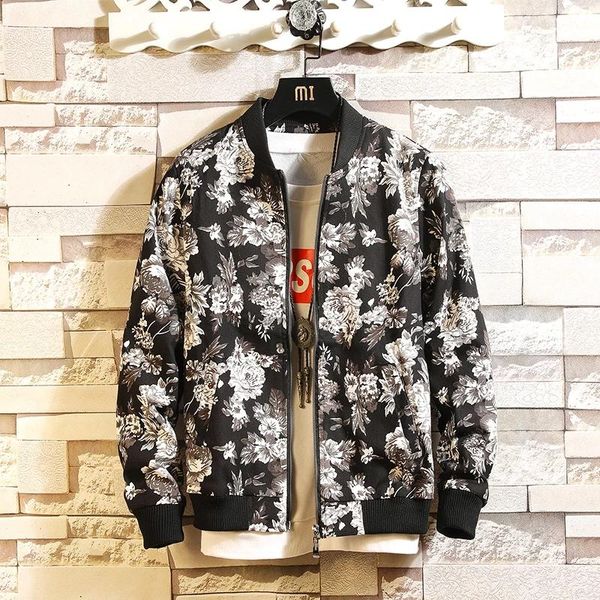 

men's jackets 2021 floral jacket japanese style street windbreaker bomber fashion print design casual brand men', Black;brown