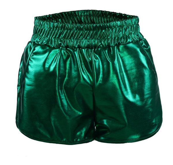 Shorts metálicos femininos Rave Dance Stage Wear Shorts Hot Pants Brilhante Roupa Ioga Brilhante Cintura Elástica S-XXL Dourado Prateado