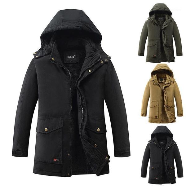 

men's jackets winter cotton clothes detachable hat zipper solid color plush thickened, Black;brown
