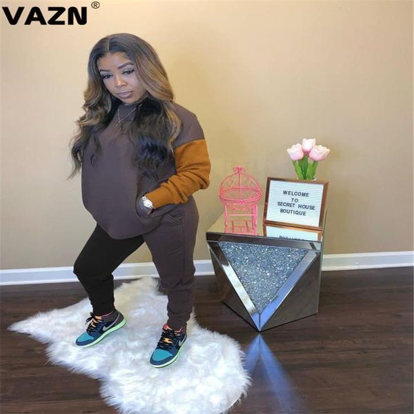 

women's tracksuits vazn 2021 high-end patchwork nature daily regular casual young full sleeve long pants slim women 2 piece set, Gray