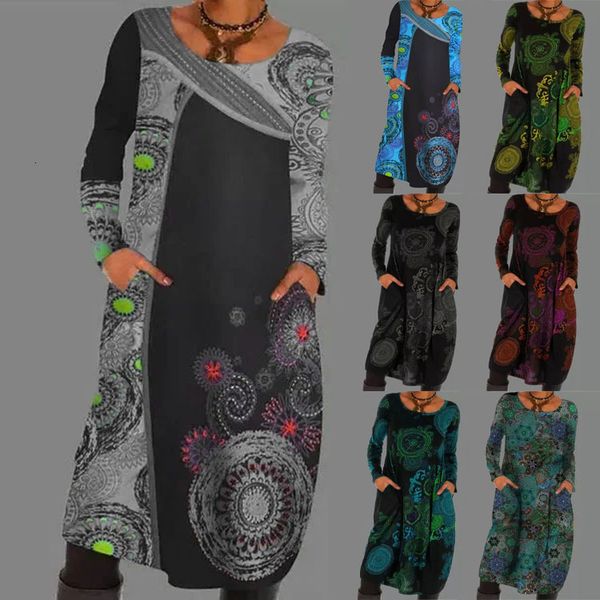 

2021 autumn winter pullover printed national style s long skirt, Black;gray