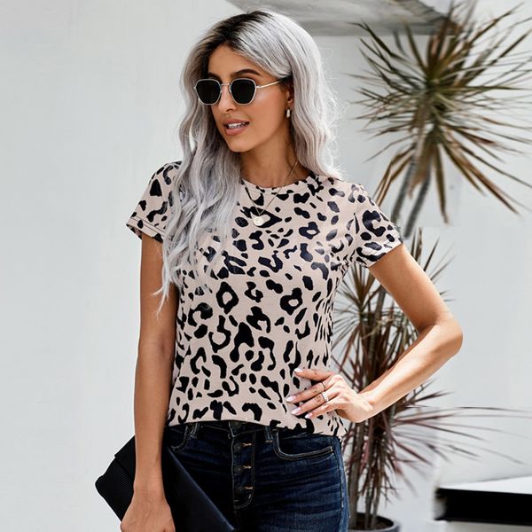 

summer t shirt shiying short sleeve female 2021 leopard round ne pullover 2521250, White