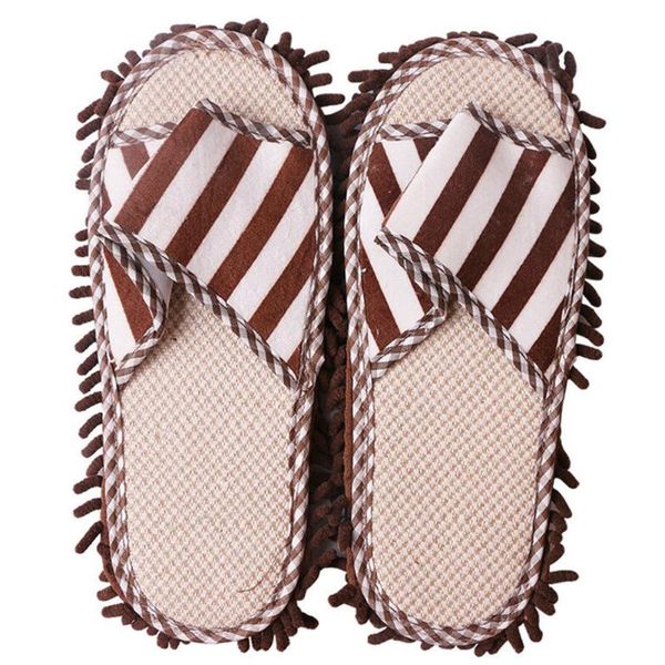 

cleaning washable lazy chenille dusting quick coral fleece foot shoes mop slippers striped polishing home floor, Black
