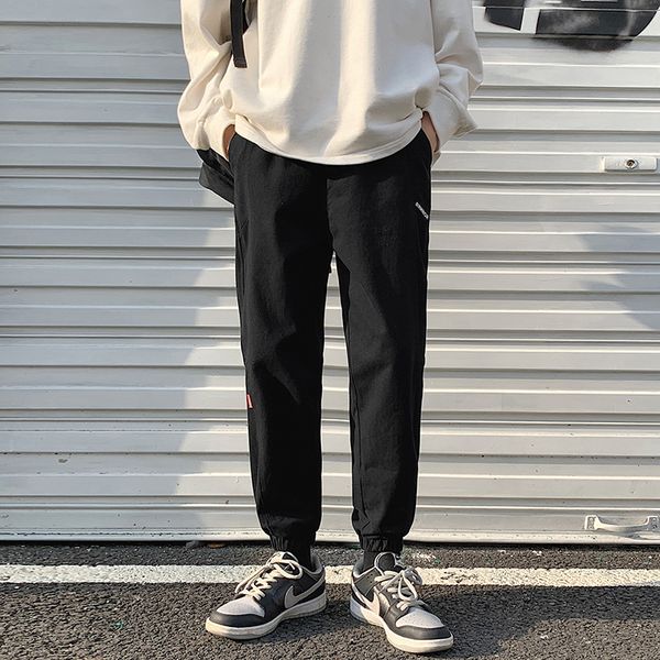 

men casual pants plus size 3xl solid loose trousers with velvet thicker male all-match ins chic daily korean style streetwear, Black
