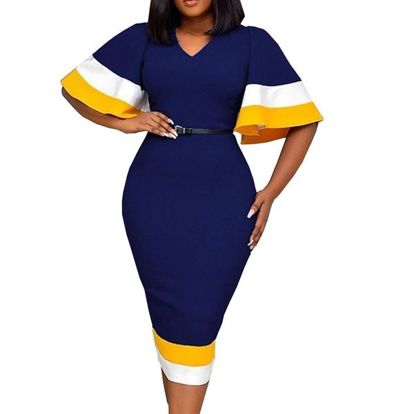 

casual dresses arrival women dress letter color matching flared sleeve mid-length plus size office with belt prom party, Black;gray