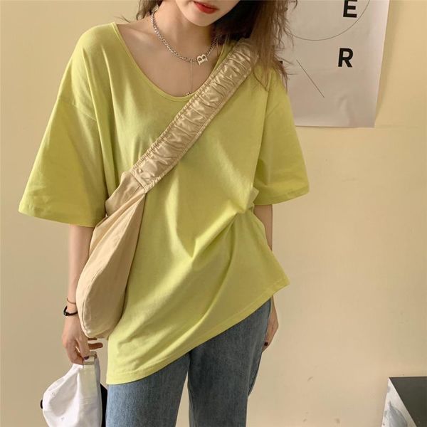 

women's t-shirt hzirip 2021 outwear cotton oversize short sleeves brief loose all match summer split solid minimalist stylish t-shirts, White