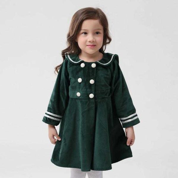 Primavera Outono meninas vintage vestido para bebê crianças verdes vestidos crianças moda roupas menina manga comprida vestidos de aniversário 210615