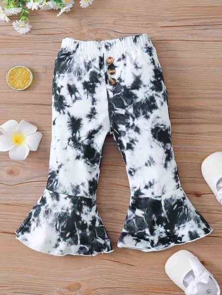 

baby tie dye fake button flare leg pants she, Blue