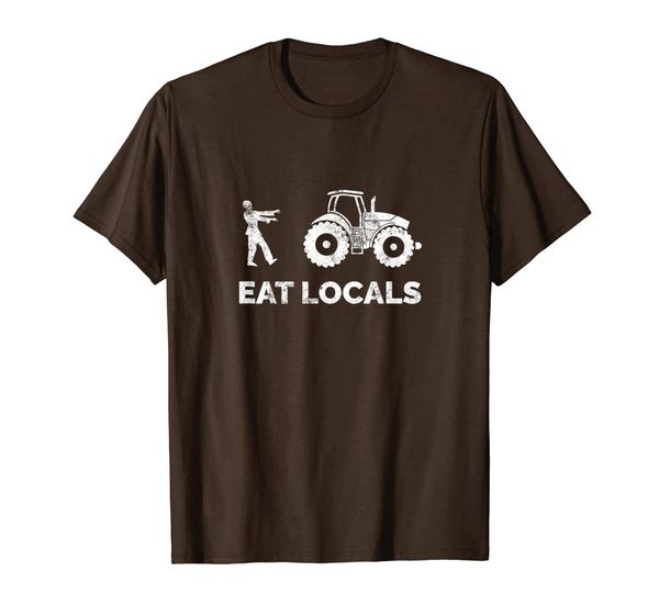 

eat locals | funny zombie farming tractor t-shirt, White;black