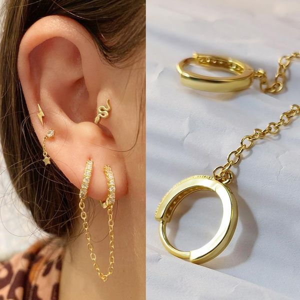

chain earrings for women piercing dangle hoop drop female gold cubic zircon ear rings hip hop korean fashion 2021 & huggie, Golden;silver