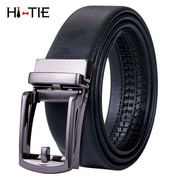 

hi-tie belt cowskin real leather jeans strap automatic buckle classic men's party wedding business trouser belts fashion pd-0005, Black;brown