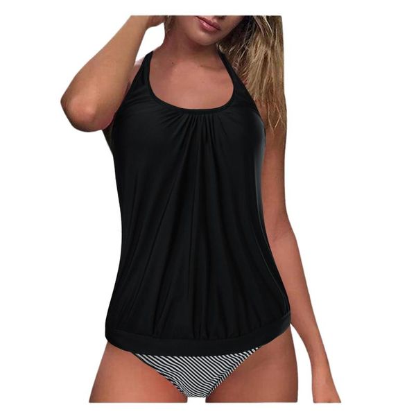 

women's swimwear fashion women black tankini tummy control tank retro solid swimsuit with shorts two piece bathing suit #xg, White;black