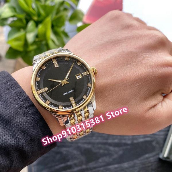 

wristwatches business men watches male stainless steel automatic mechanical calendar wristwatch casual waterproof sport clock 40mm, Slivery;brown