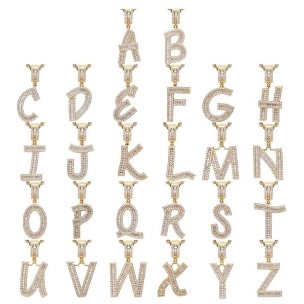 

pendant necklaces hip hop a-z baguette letters cz charm copper & bling cubic zirconia for men women jewelry, Silver