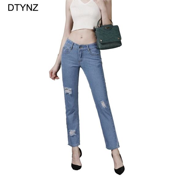 

jeans pants women casual skinny straight girls denim pant hole vintage summer autumn plus size ins women's, Blue