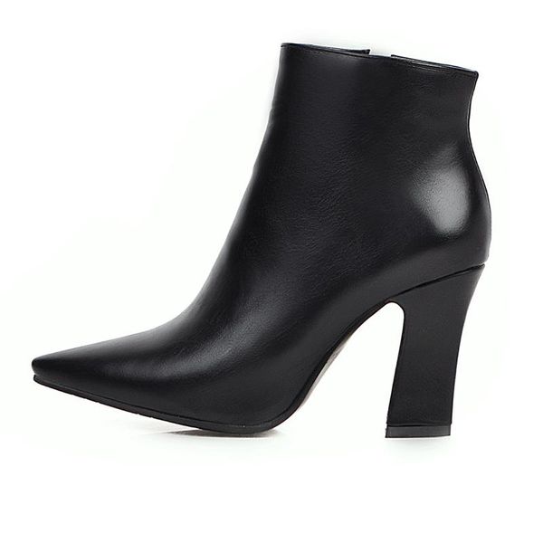 

boots winter for woman fashion pointed toe shoes pure color white chunky heels clear zipper ankle 32-48, Black