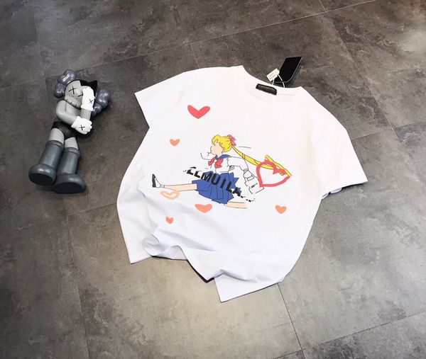 

21 summer fashion digital printing  girl t-shirt thread comfortable and breathable age reducing crew neck leisure, White