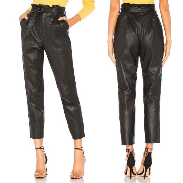 

fashion high waist women leather pants warm autumn winter slim pencil trousers black stylish female long loose pu women's & capris, Black;white