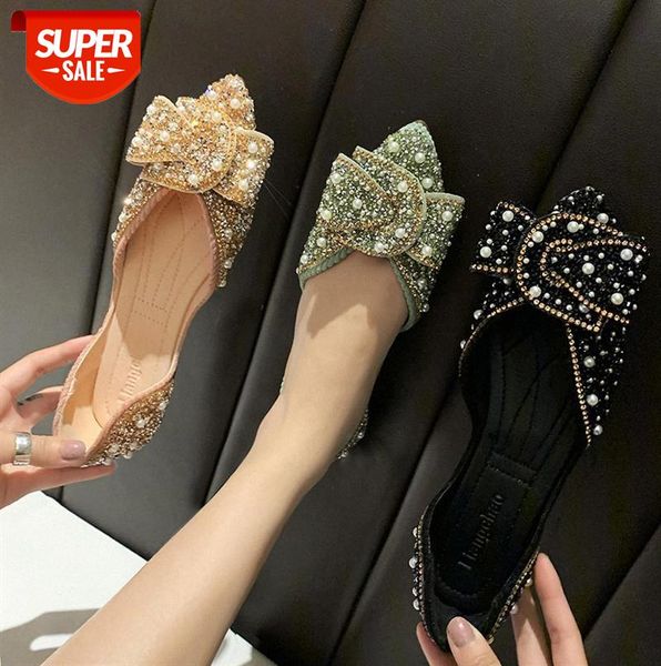 

pointed pearl rhinestone single shoes women korean style fashion shallow mouth soft sole comfortable one-pet women's #wg4e, Black