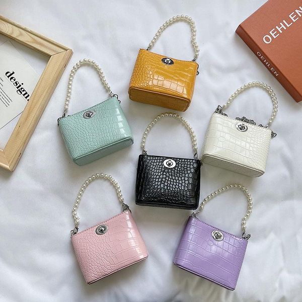 

children mini purse 2021 cute little girl small pearl pures and bags tote kids leather crossbody bag baby coin wallet, White