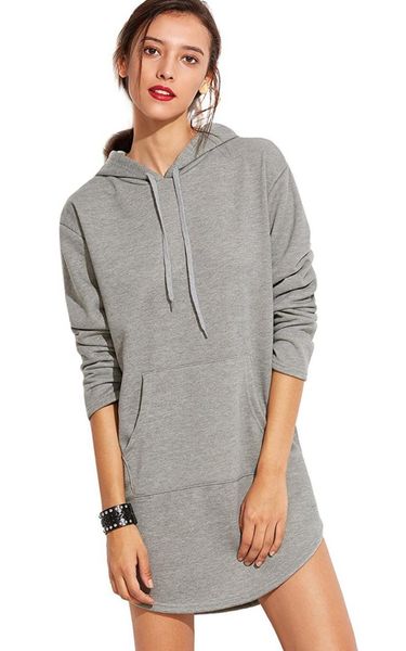 

casual dresses fashion hooded sweatshirt dress women long sleeve pullover stripe with kangaroo pocket, Black;gray