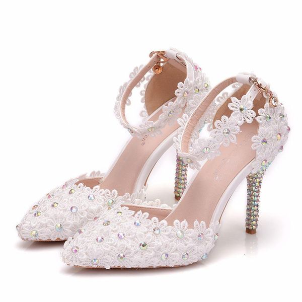 

sandals fashion stiletto heels with buckled pointed sandals white lace high heel large size female wedding shoes, Black