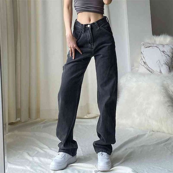 

cheeky straight jeans for women high waist loose non stretch denim with slim relaxed fit vintage inspired feel pants 210322, Blue