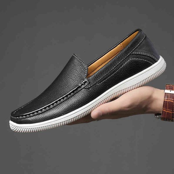 

dress shoes genuine leather men slip on soft moccasins loafers fashion brand flats breathable outdoor comfy driving men 5dev, Black