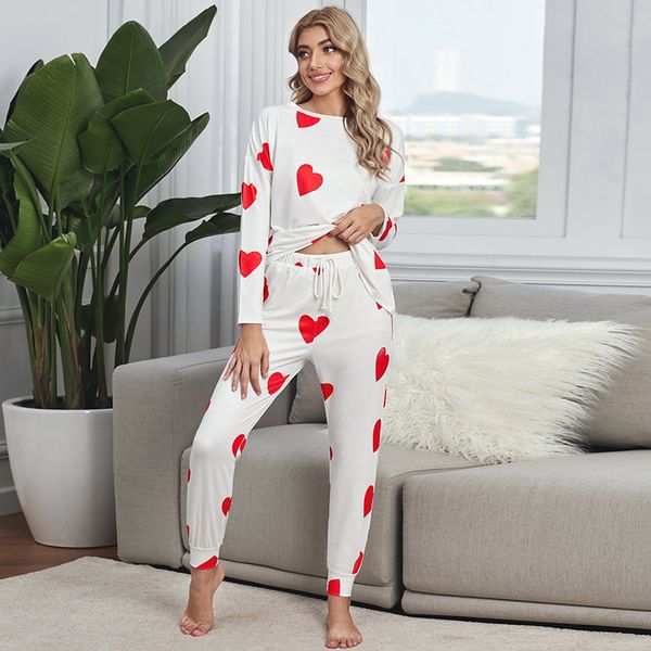 

day shiying valentine's housewear set love printing loose long sleeve women's pajamas, Black;red