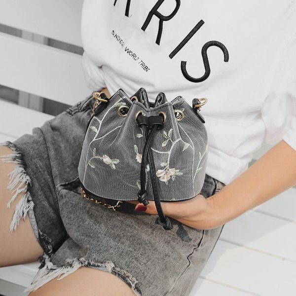 

waist bags lace crossbody bucket bag luxury embroidery woman mini korean female shoulder handbag drawstring messenger packs