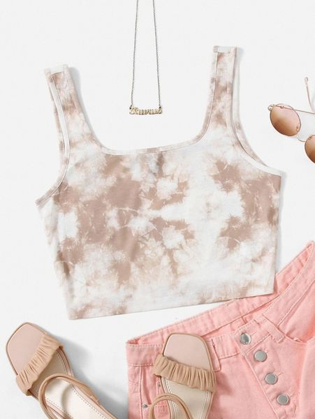 

rib-knit tie dye crop tank d2ok#, White