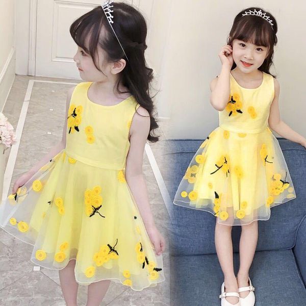 

dresses for girls 2021 summer fashion princess embroidery mesh casual sleeveless cute children's dress 2 to 12 years girl's, Red;yellow