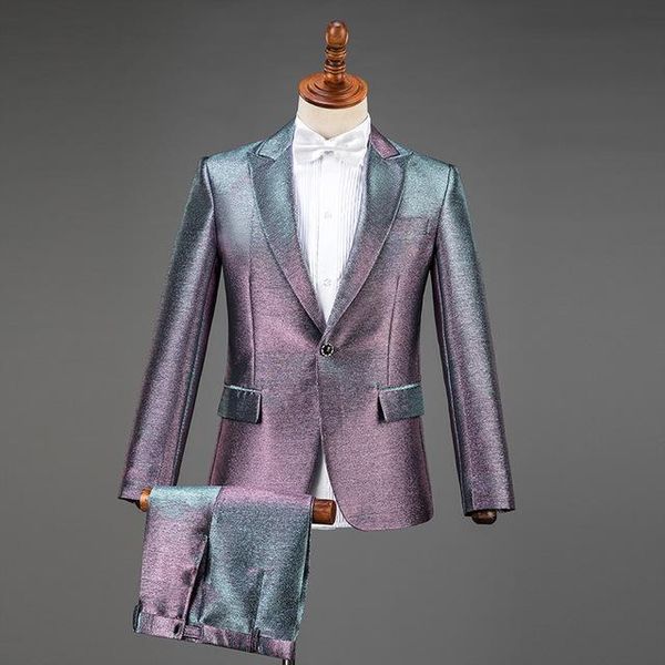 

men's suits & blazers colorful sequin men suit set with bow tie 2021 fashion glitter mens 3 piece groom party prom stage costume, White;black