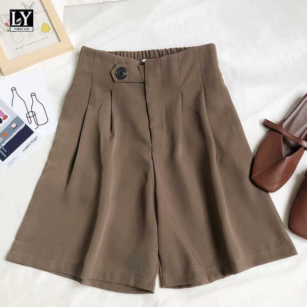 

ly varey lin summer office lady button loose fashion back white shorts women casual solid color high waist wide leg 210526, White;black