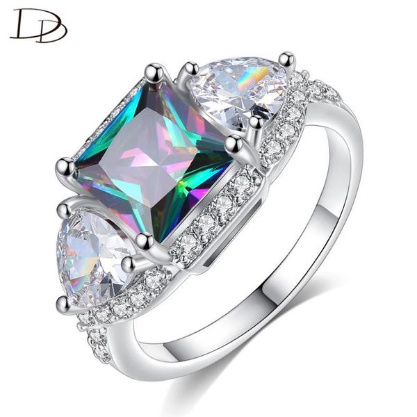 

wedding rings dodo 2 styles square colorful stone shining cubic zircon fashion jewelry for women silvery anel mujer r444, Slivery;golden