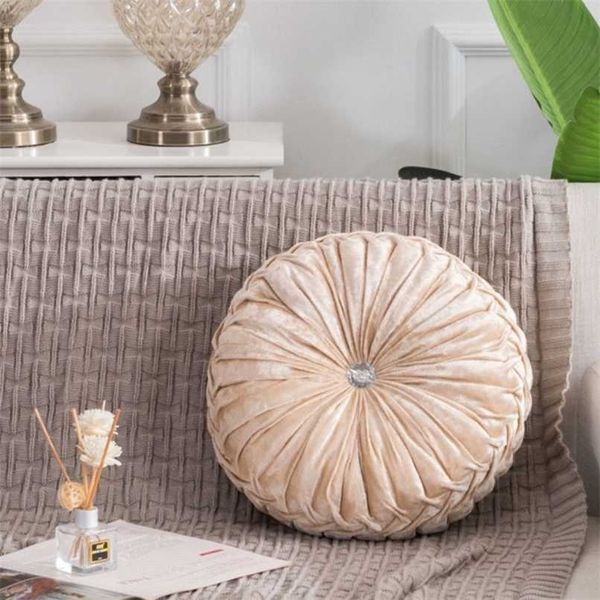 Estilo Europeu Throw Almofada de Veludo Luxo Almofada Plissada Tecido Pleated Handmade Rodada Rodas Abóbora Assento Almofadas C63B 211203