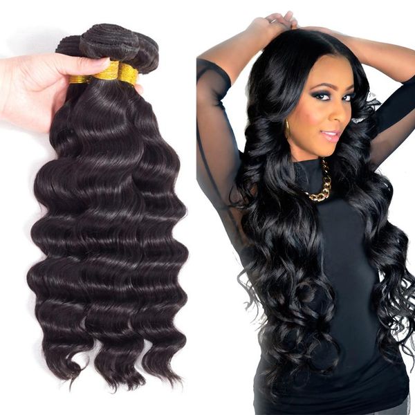 

human hair bulks loose deep wave extensions brazilian weave 3 bundles natural black extension 100% remy