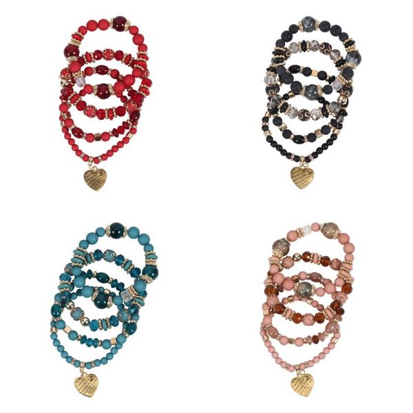

charm bracelets 4pcs/set fashion boho & bangles women beaded bracelet beautiful gem long wrap for, Golden;silver