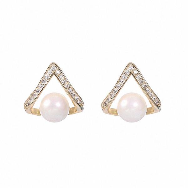 

stud romantic natural pearls earrings for women exquisite triangle shiny cubic zircon earring wedding party jewelry le1464, Golden;silver