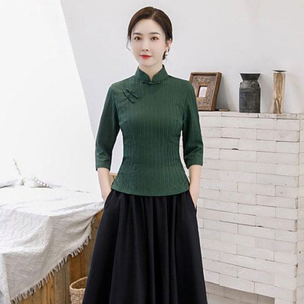 

autumn winter shirt classic women solid chinese vintage tang clothes blouse elegant female handmade button women's blouses & shirts, White