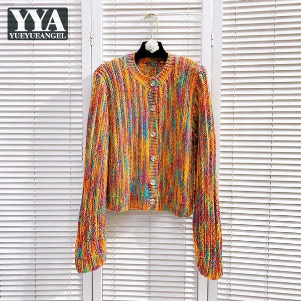 

women's knits & tees vintage women colorful knit sweater cardigan single breasted o neck long sleeve knitwear autumn ladies loose fit, White