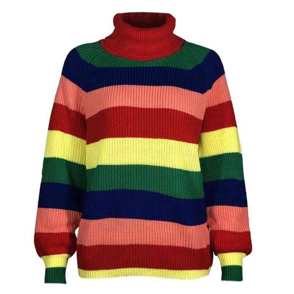 

women's lantern sve sweater, rainbow stripe high neck sweater, woven, White;black