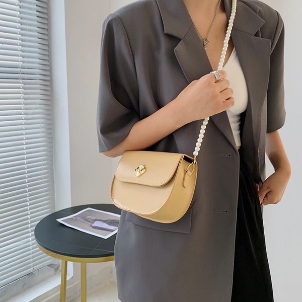 

personalized simple solid color leisure pearl chain messenger capacity shoulder fashion trend saddle bag