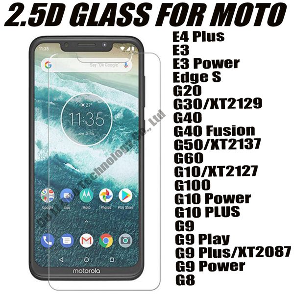 2.5D 0.33mm Protetor de tela de vidro temperado para Motorola Moto E4 E3 Edge S G20 G30 G40 G40 G50 G10 G10 G100 G9 Power Play Plus G8