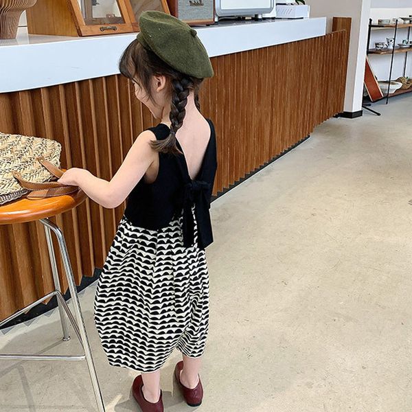 

girls suit summer new korean baby girl clothes exposed back slit short wide-leg cropped trousers childrens clothing sets, White